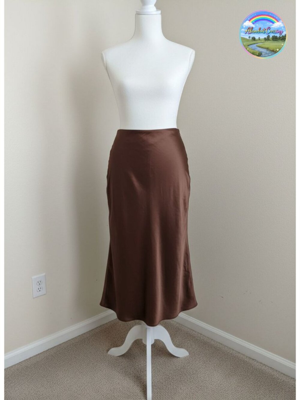 Satin Silky A-Line Midi Skirt High Waisted Elegant
